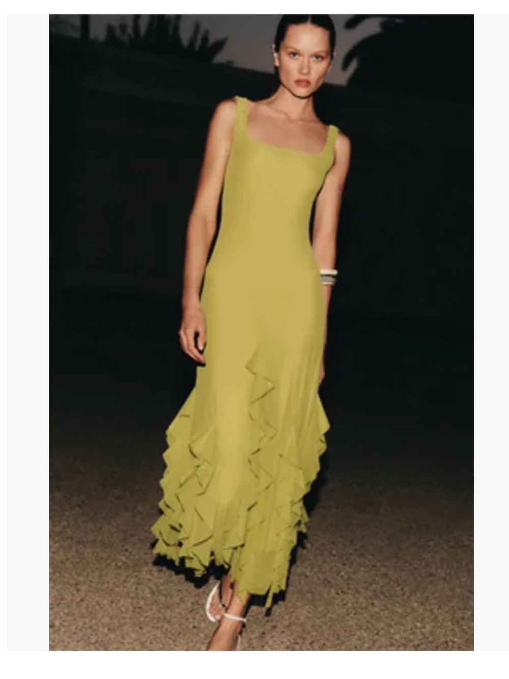 Anthropologie ESPECIA Mesh Ruffle Dress Flowy Romantic Maxi Square Neck